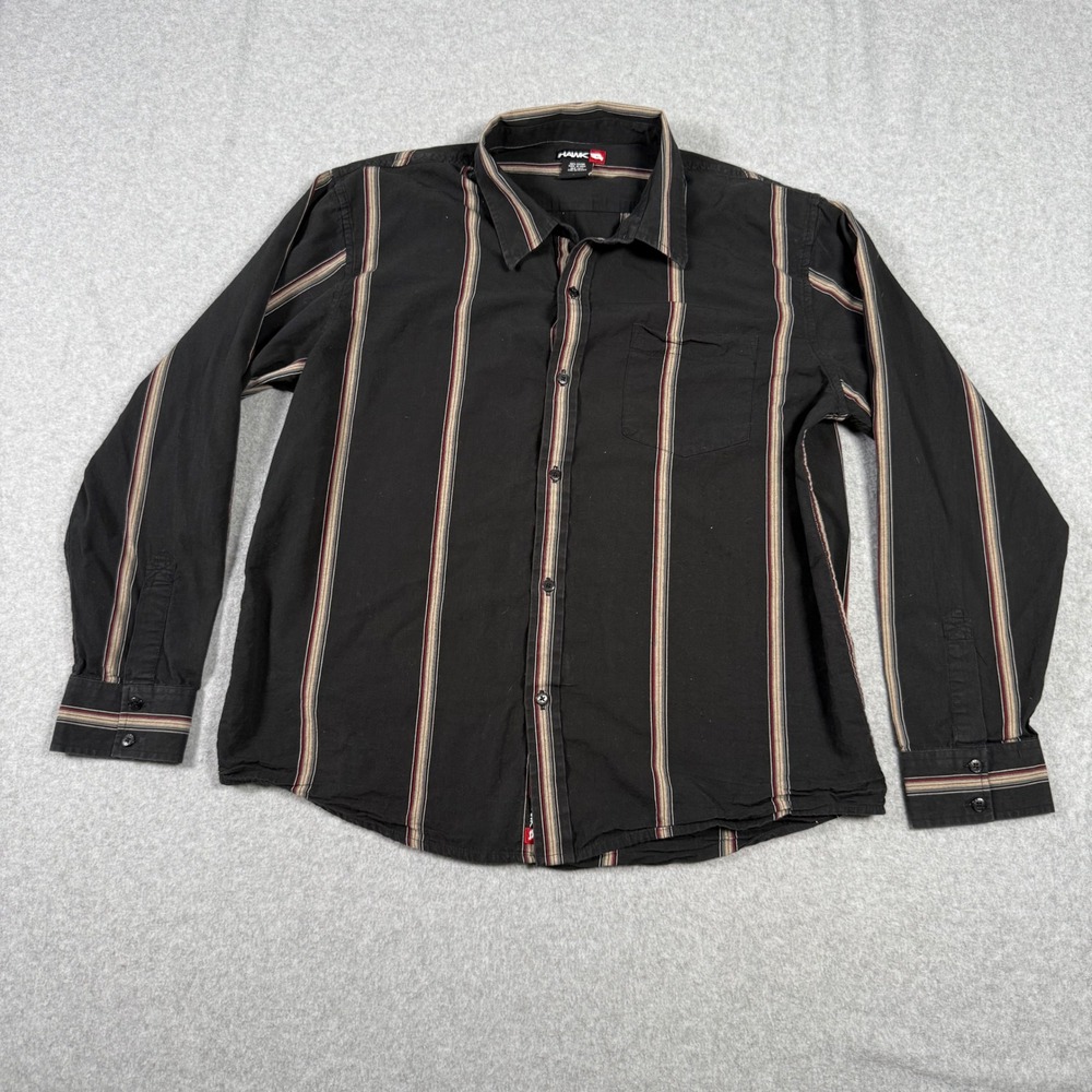 Tony Hawk Mens Large Black Striped Button Down Shirt Long Sleeve Cotton Skate